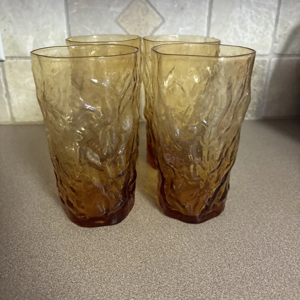 Set 4 Seneca Glass DRIFTWOOD Crinkle HIGHBALL Tumblers 5 3/4 - Picture 1 of 12